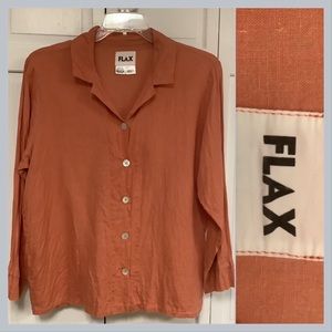 Flax Orange Linen Lagenlook Blouse Top Tunic Medium generous sizing